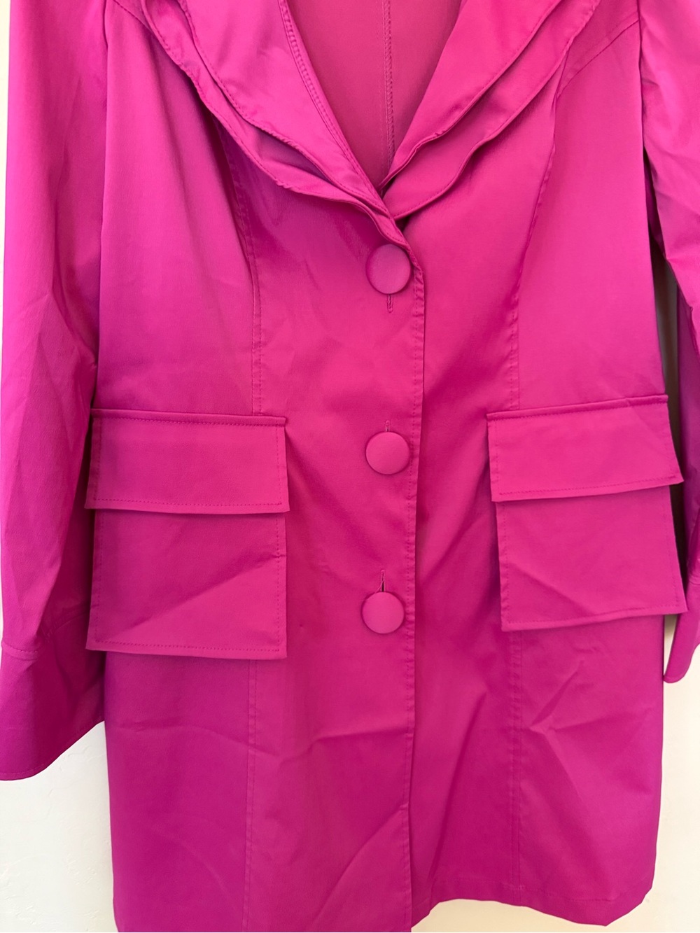 Hot Pink Statement Coat Joseph Ribkoff Ruffle Collar Jacket Size 14 - Picture 3 of 11